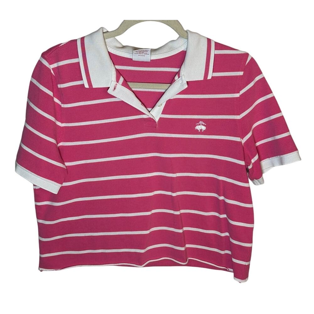 Vintage Brooks Brothers 346 Pink & White Striped Polo Crop Top – Size Large
